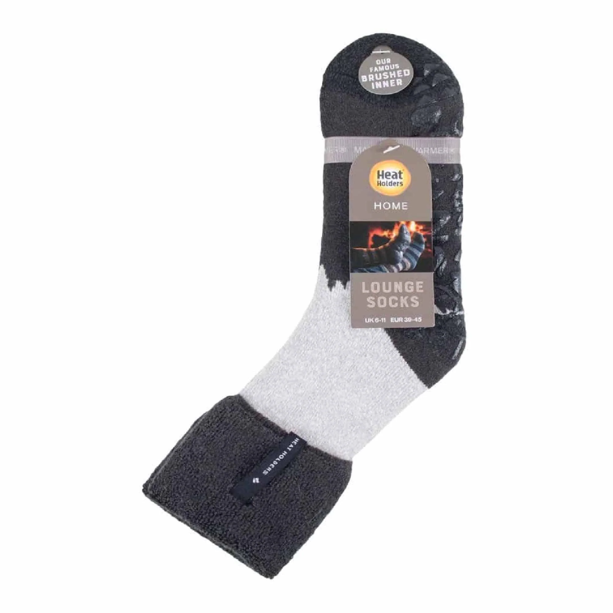 Mens Turnover Thermal Fleece Lined Bed Socks with Non Slip Grips - Image 6