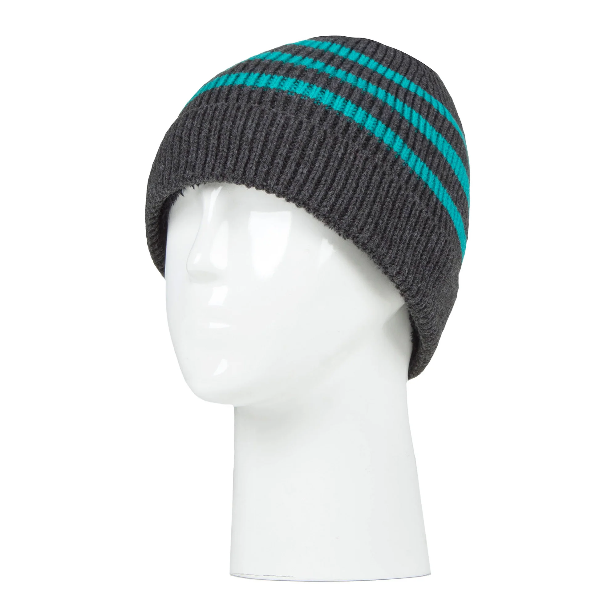 Boys Ribbed Knit Turnover Thermal Winter Hat with Stripes - Image 3