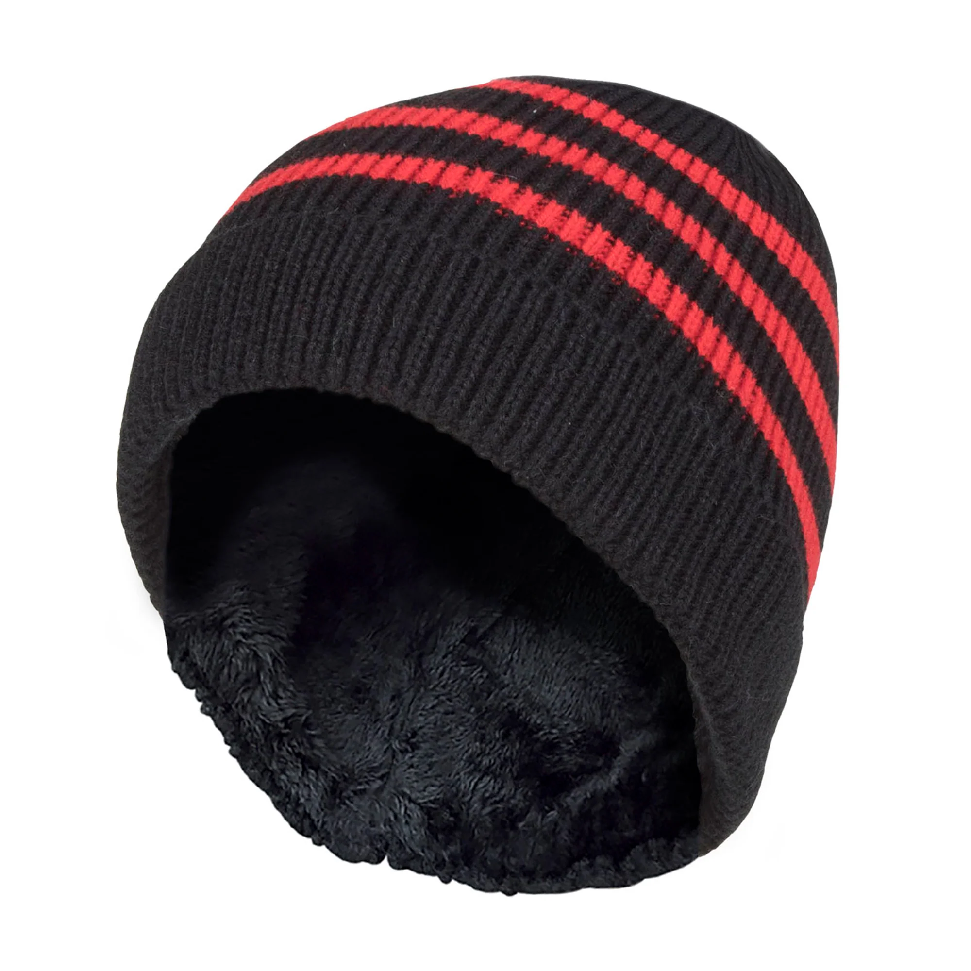 Boys Ribbed Knit Turnover Thermal Winter Hat with Stripes - Image 4