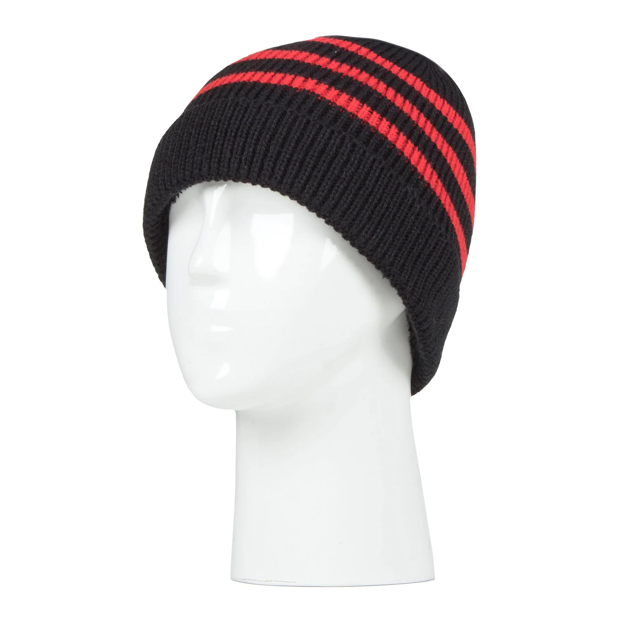 Boys Ribbed Knit Turnover Thermal Winter Hat with Stripes - Image 6