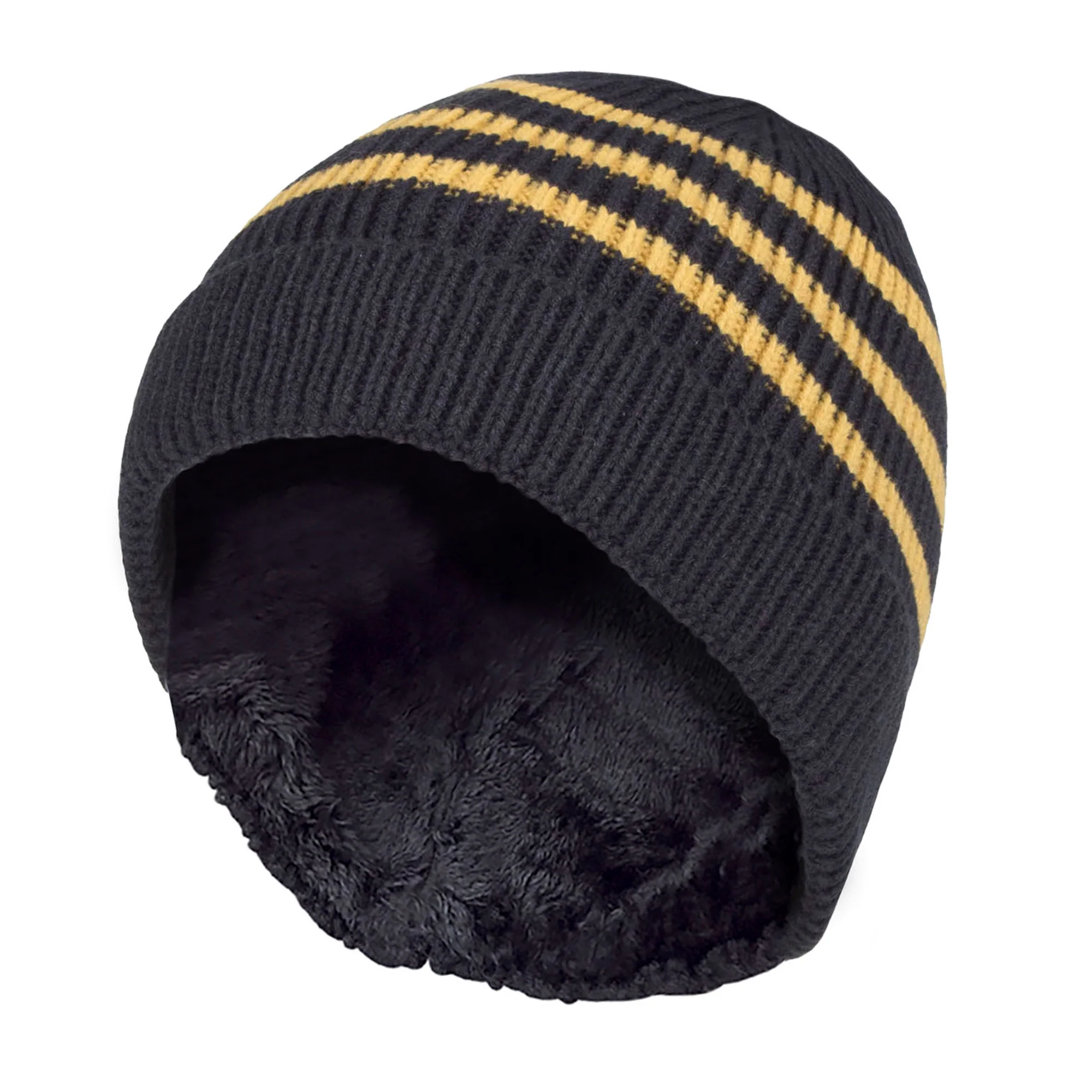 Boys Ribbed Knit Turnover Thermal Winter Hat with Stripes - Image 7