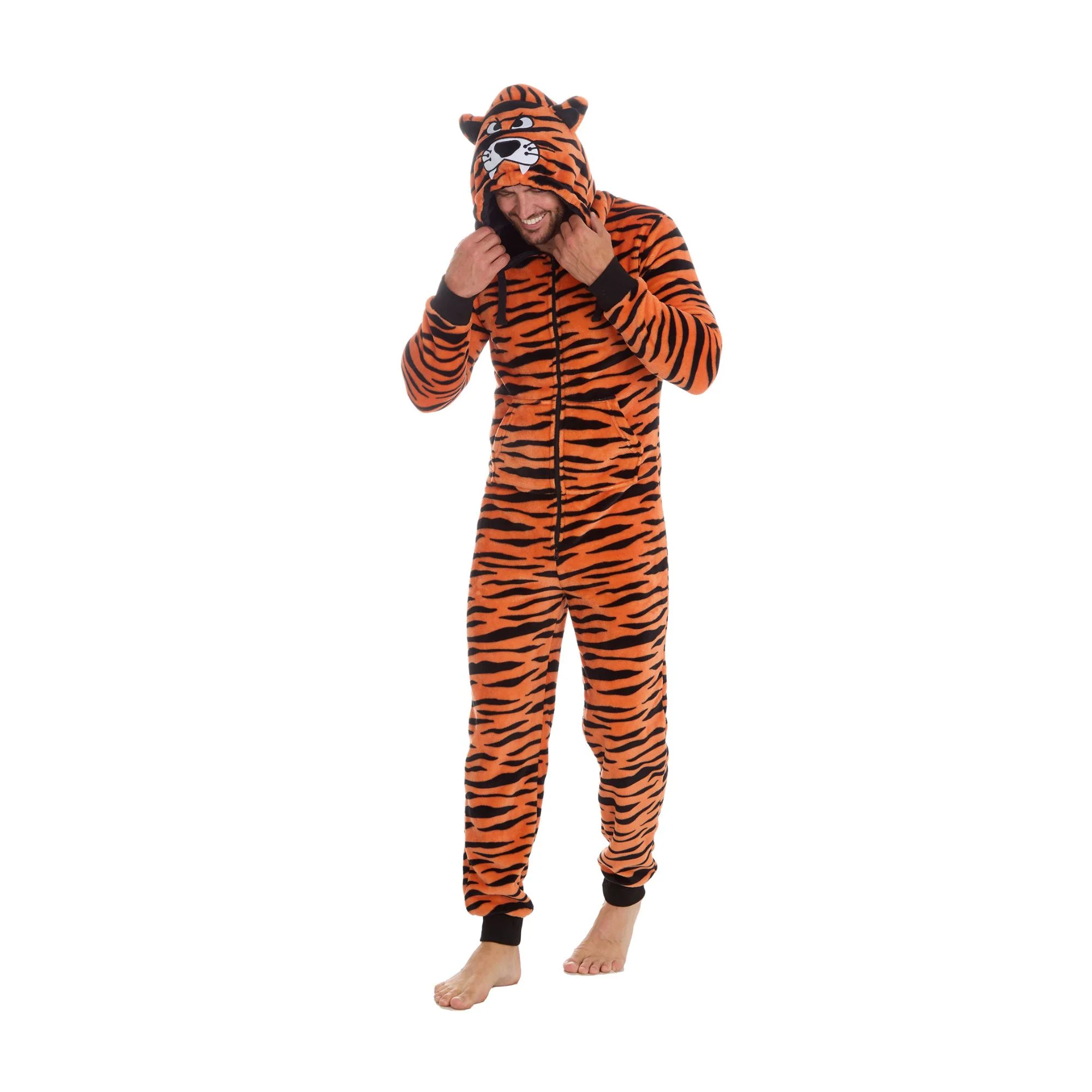 Hooded Tiger Mens Onesie | Fun All-in-One Gorilla and Dino Print Jumpsuit - Image 3