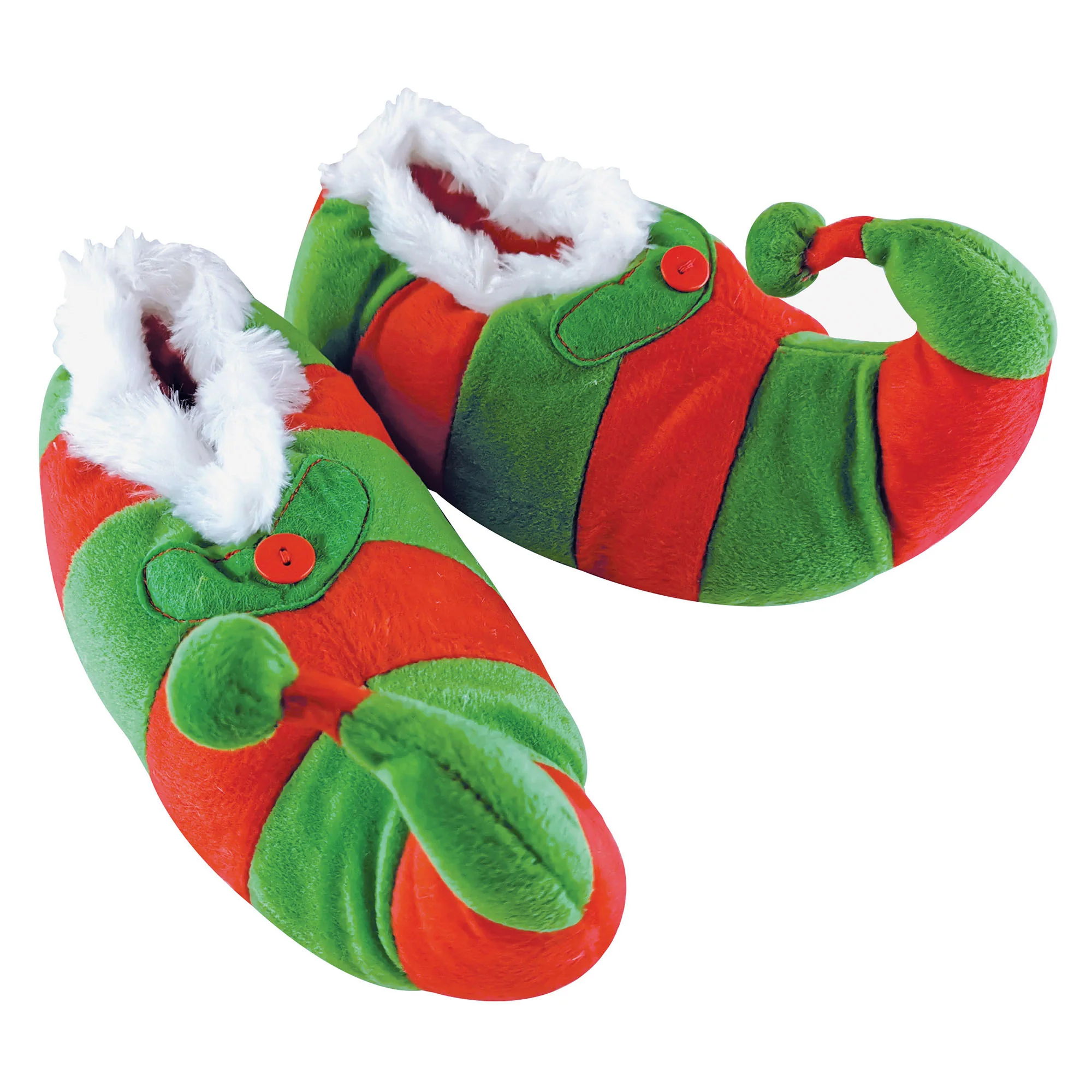 Kids Christmas Novelty Green & Red Striped Elf Slippers - Image 3