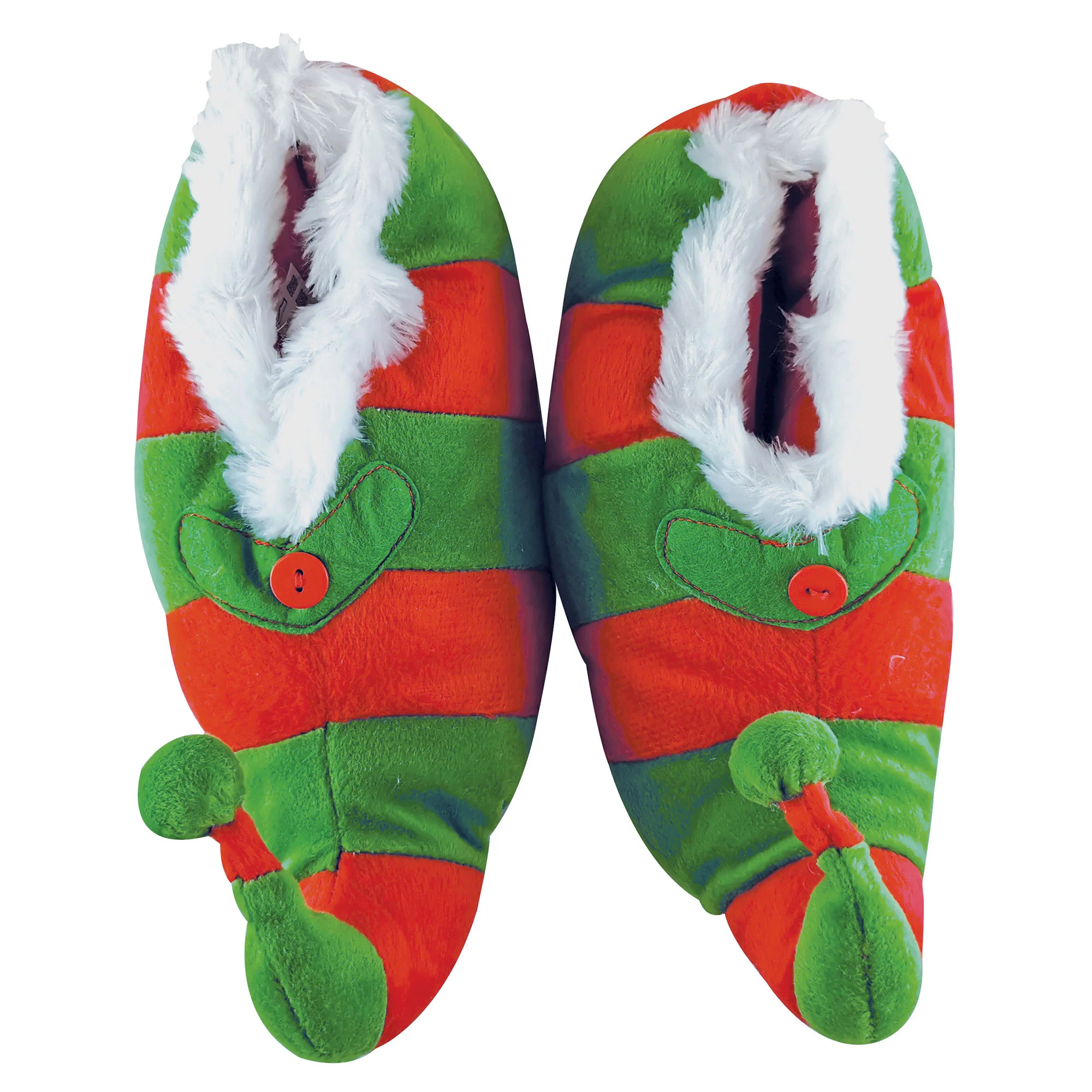 Kids Christmas Novelty Green & Red Striped Elf Slippers - Image 4