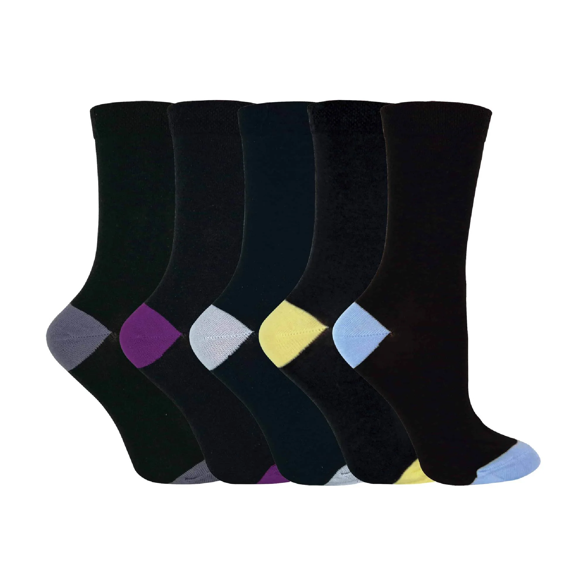 5 Pack Ladies Soft Top Cotton Rich Socks with Coloured Heel & Toe - Image 5