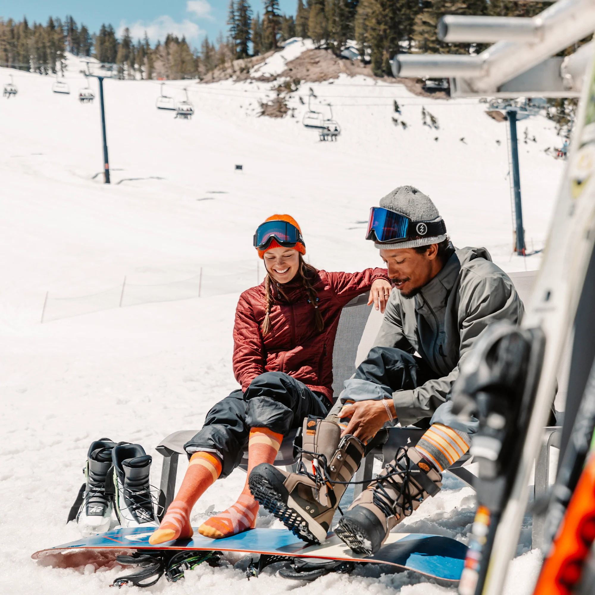 Ladies Over-the-Calf Midweight Ski Snowboard Striped Merino Wool Socks - Image 7