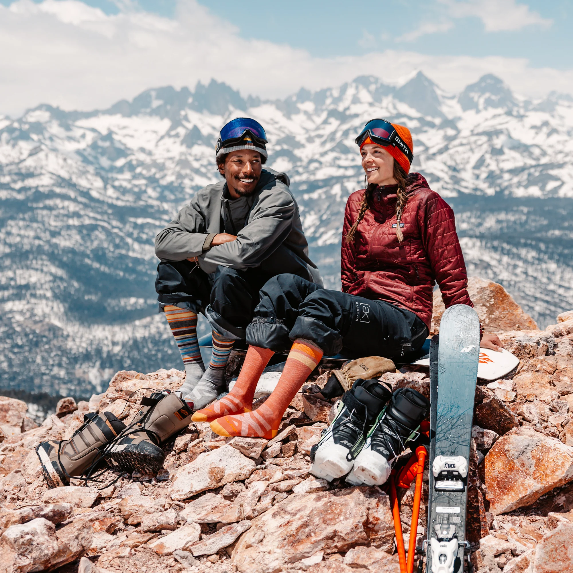 Ladies Over-the-Calf Midweight Ski Snowboard Striped Merino Wool Socks - Image 8