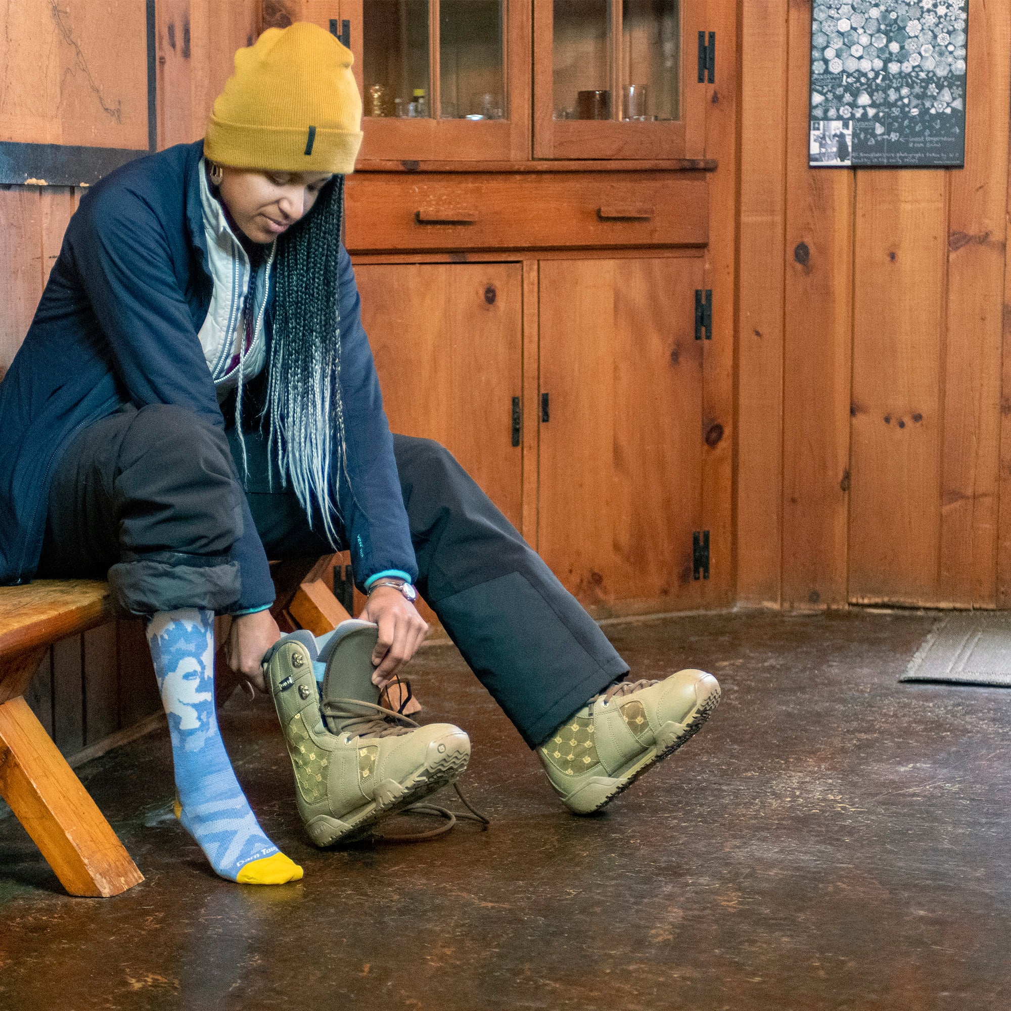 Ladies Over-the-Calf Patterned Lightweight Ski Snowboard Merino Wool Socks - Image 3