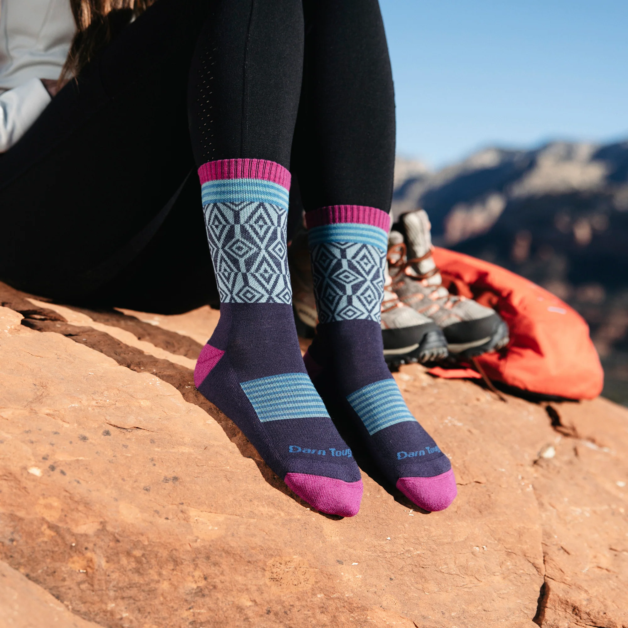 Ladies Patterned Micro Crew Hiking Merino Socks - Image 7