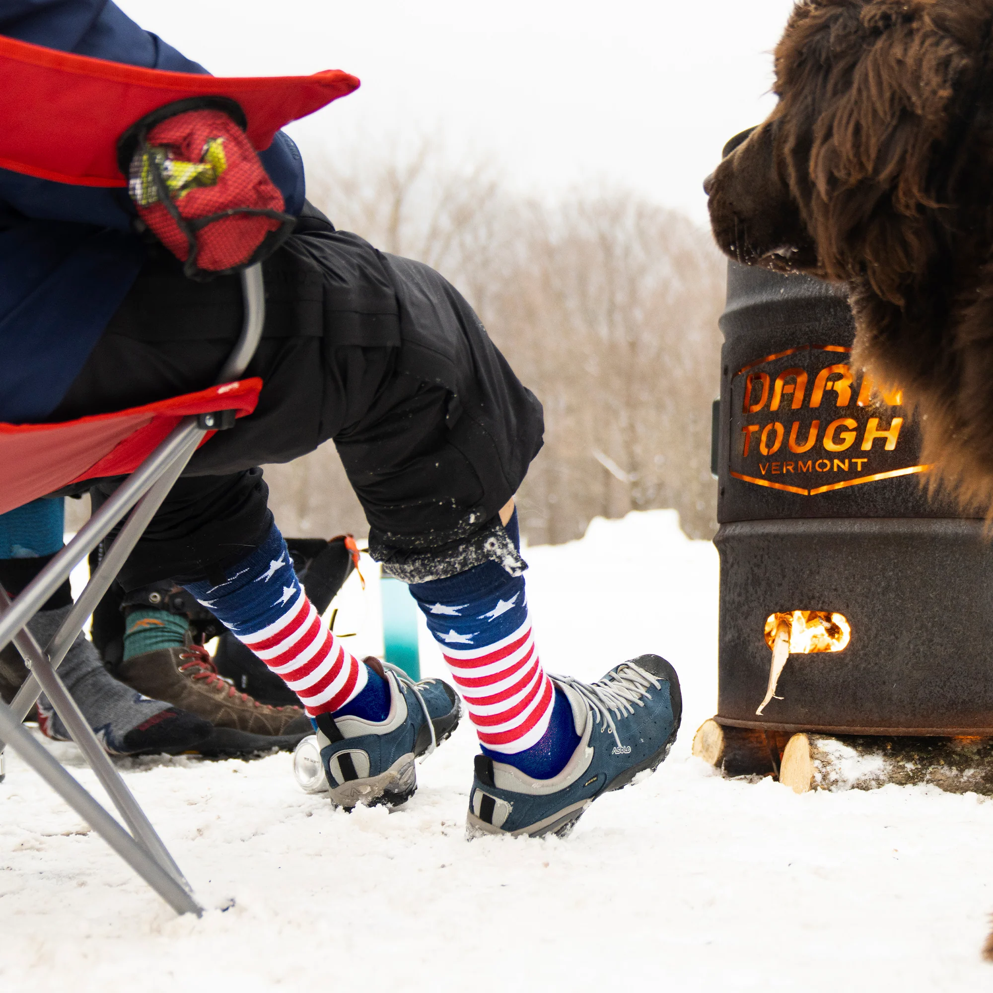 Mens Merino Wool Captain Stripe US Flag Knee High Midweight Ski Snowboard Socks - Image 4