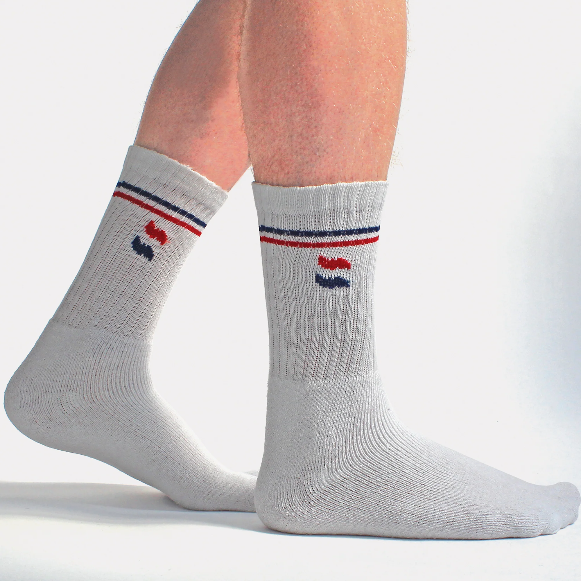 Mens Retro Stripe Cotton Sports Socks in White & Black (Multipack Options) - Image 11