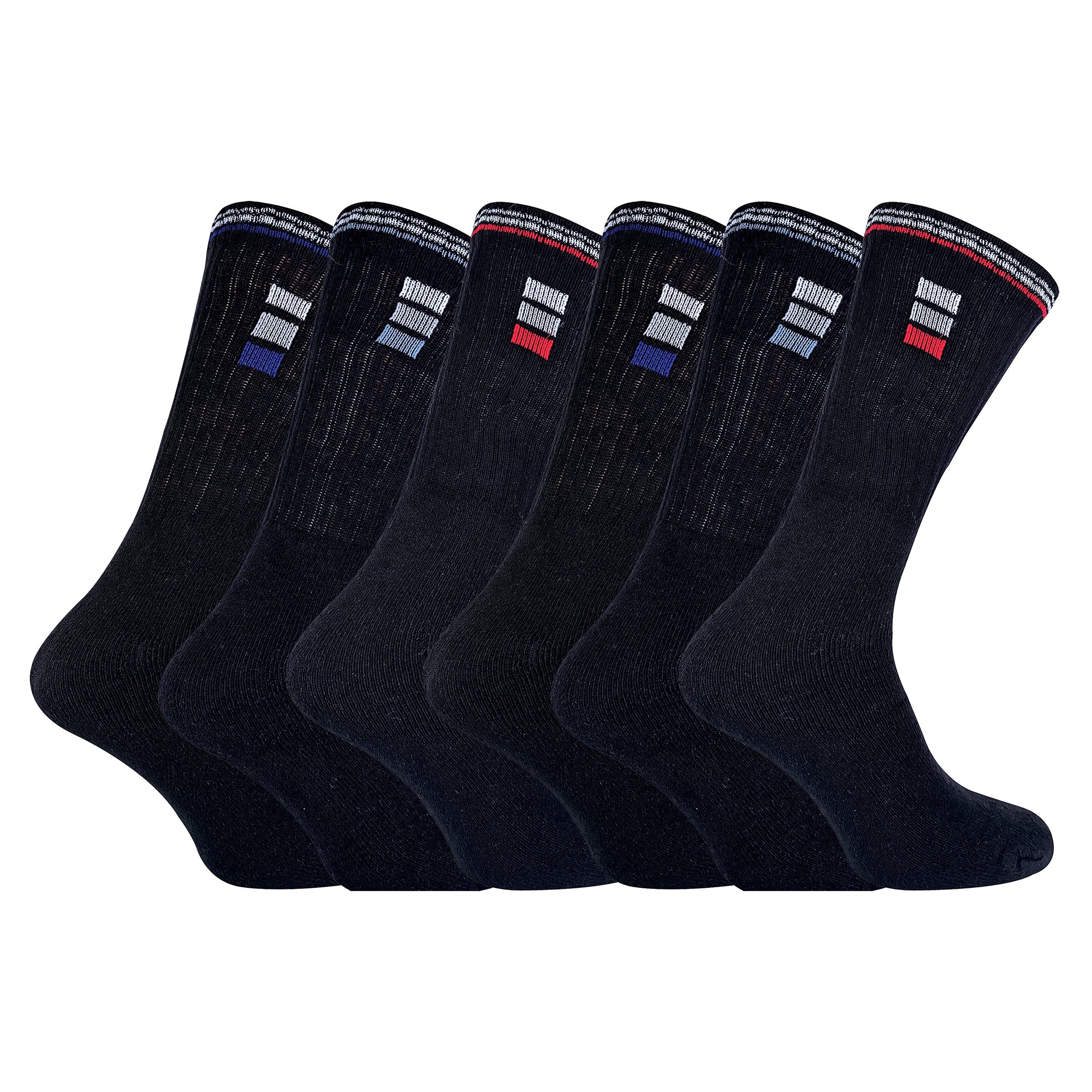 Mens Retro Stripe Cotton Sports Socks in White & Black (Multipack Options) - Image 13