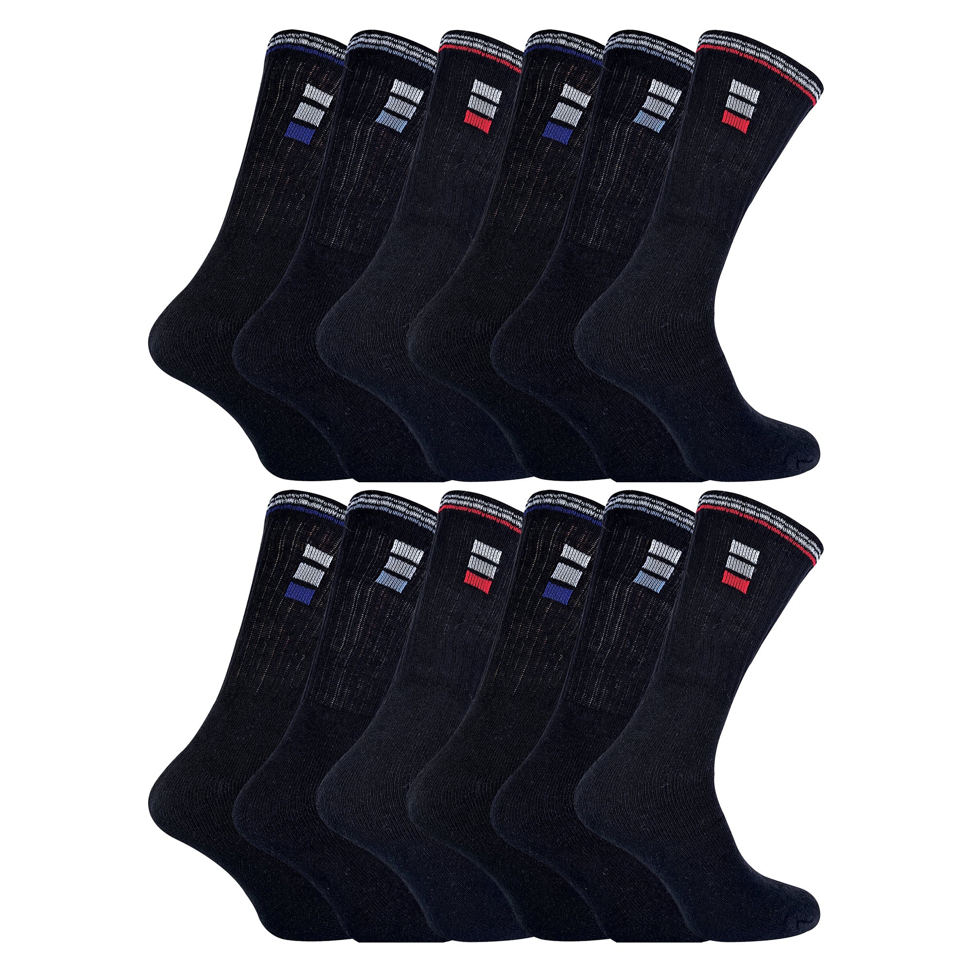 Mens Retro Stripe Cotton Sports Socks in White & Black (Multipack Options) - Image 17