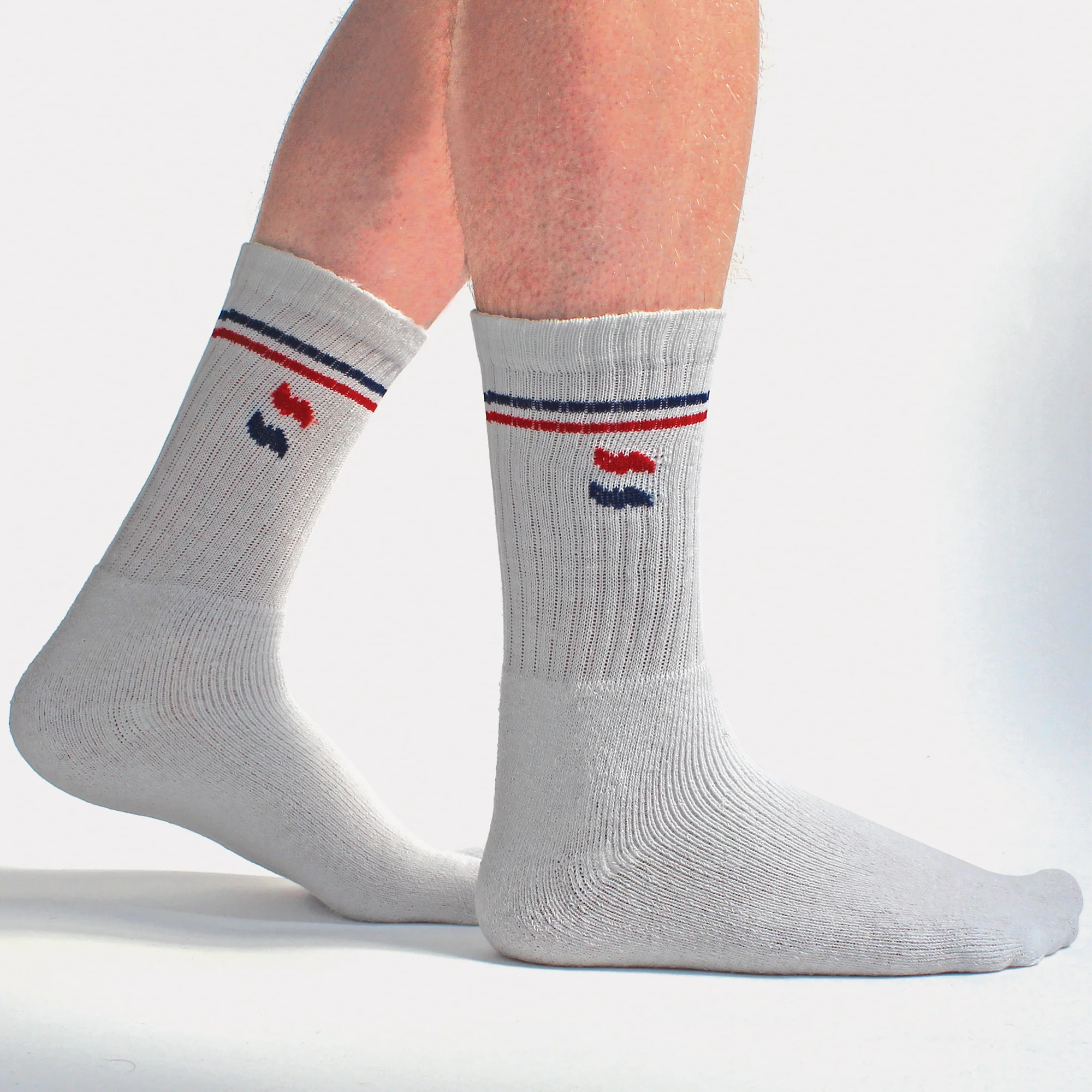 Mens Retro Stripe Cotton Sports Socks in White & Black (Multipack Options) - Image 3