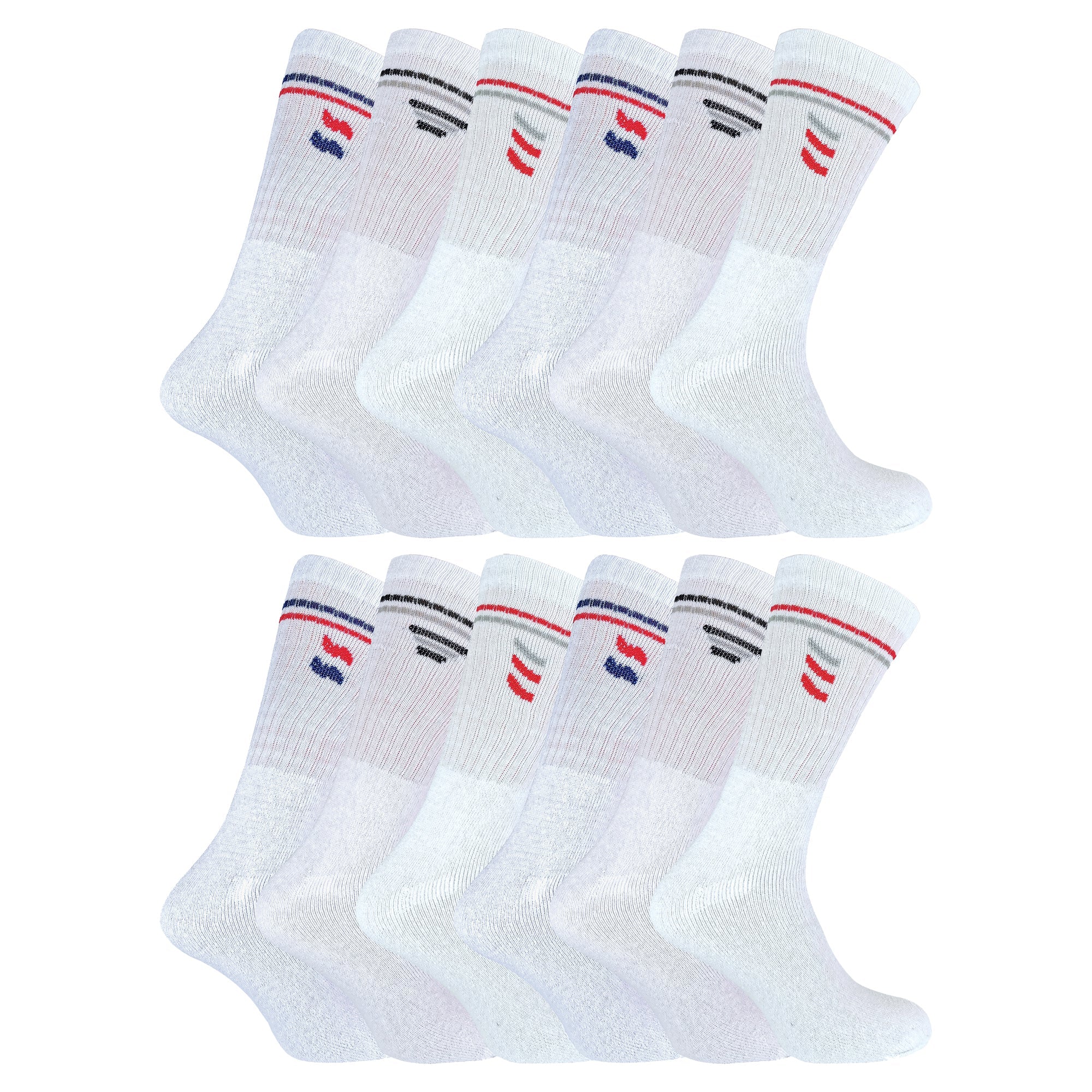 Mens Retro Stripe Cotton Sports Socks in White & Black (Multipack Options) - Image 5
