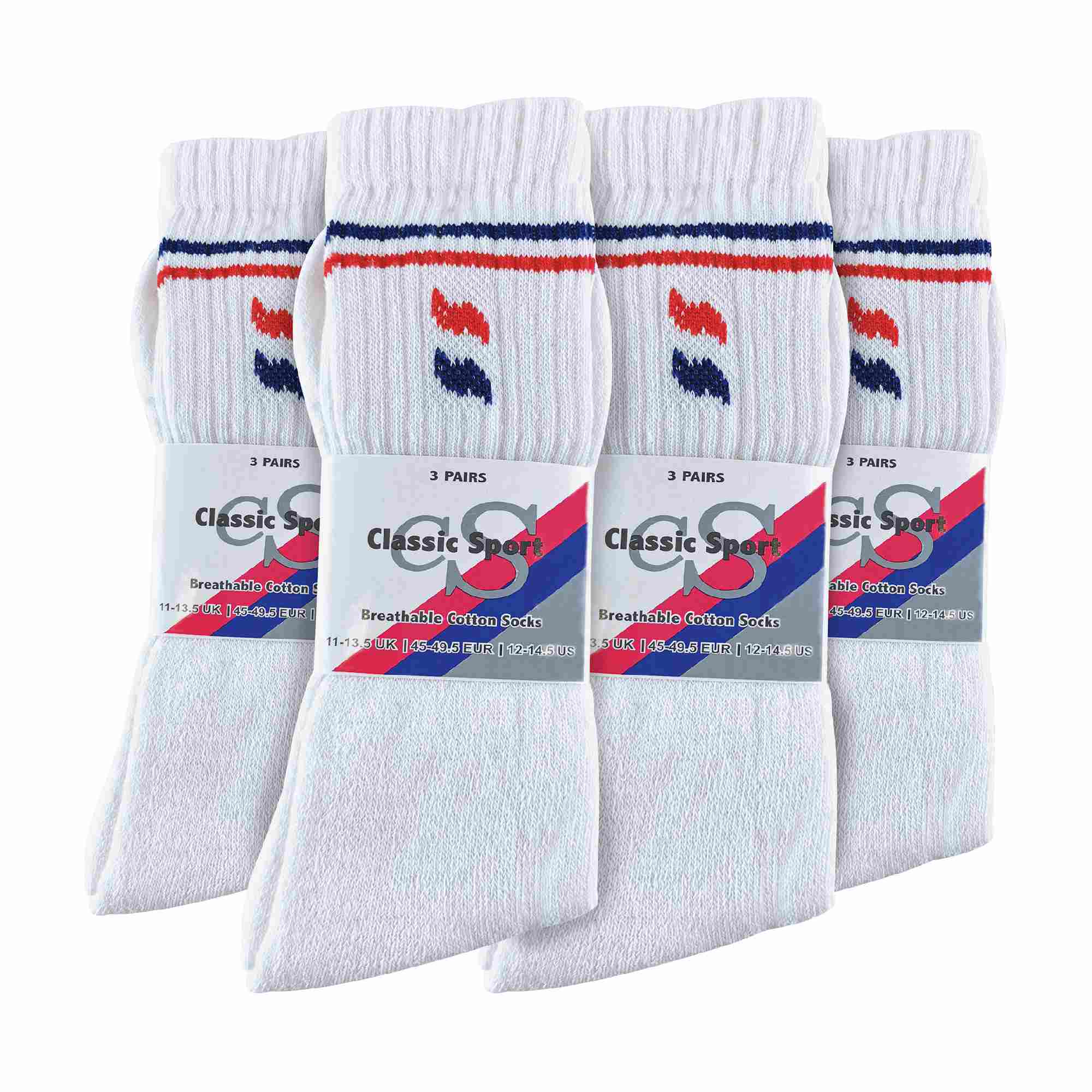 Mens Retro Stripe Cotton Sports Socks in White & Black (Multipack Options) - Image 6
