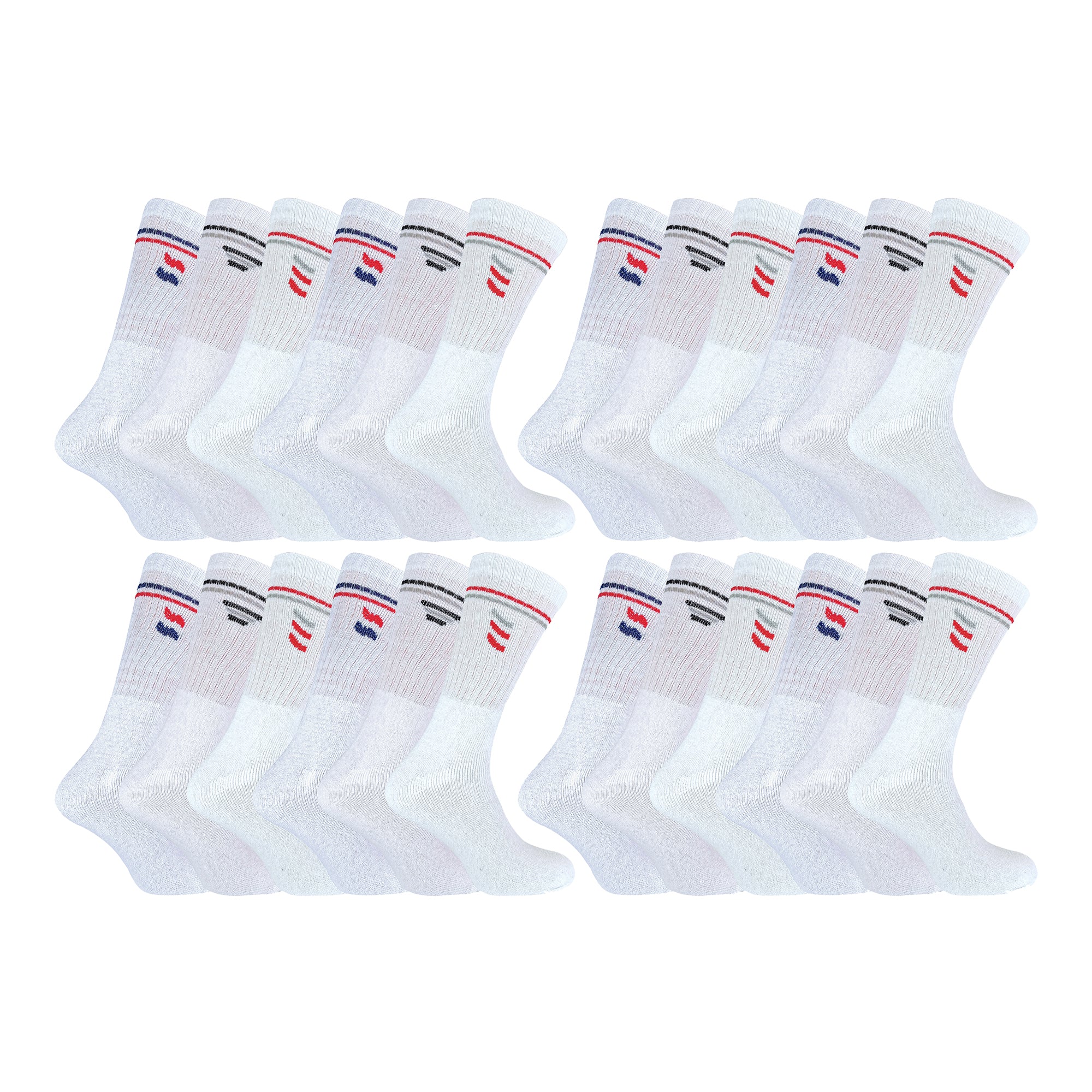 Mens Retro Stripe Cotton Sports Socks in White & Black (Multipack Options) - Image 9
